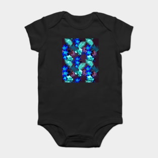 Palm Leaves And Flowers, Blue Purple Baby Bodysuit